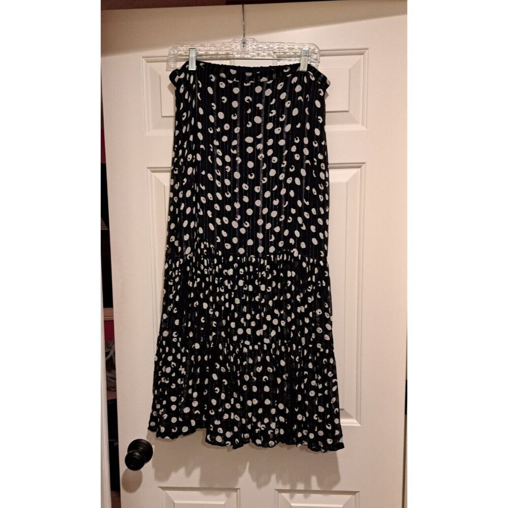 Soft Surroundings Polka Dot Tiered Ruffle Blue Boho Maxi Skirt w/ Slit Size L